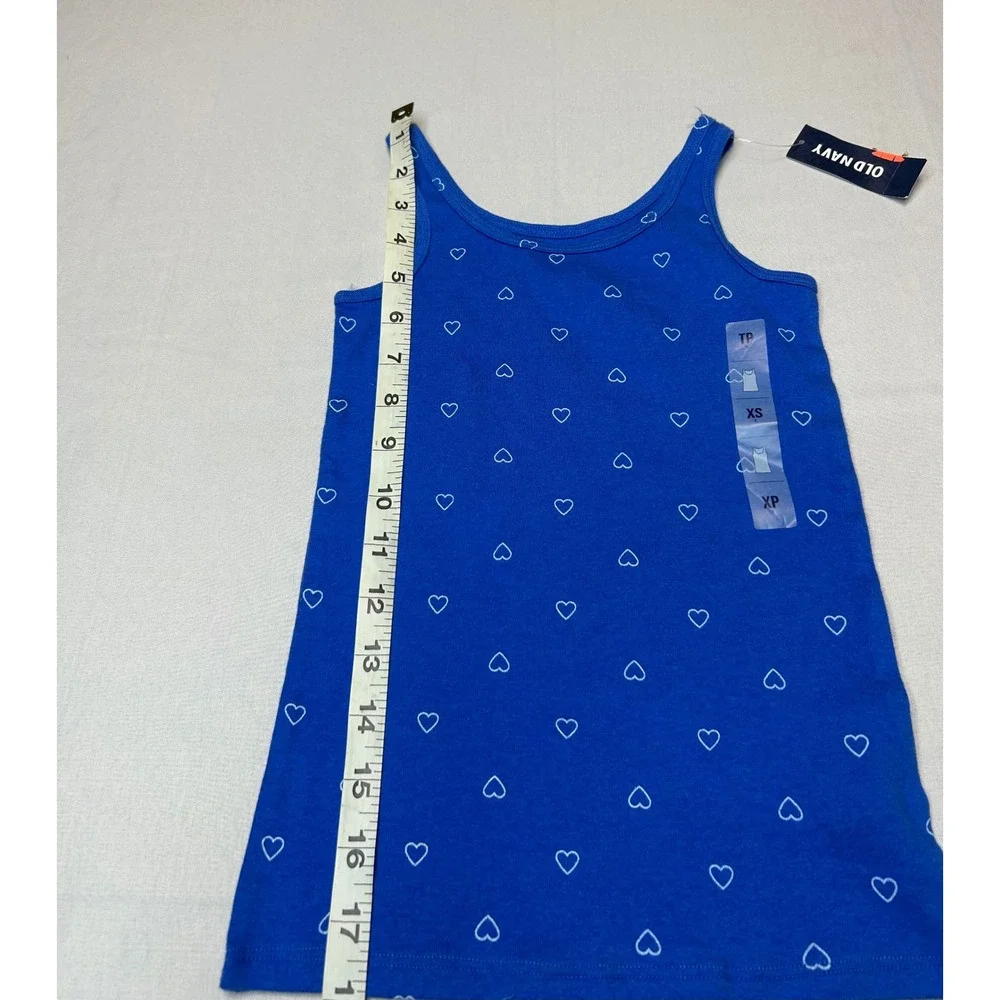 Old Navy Girls Blue Heart Print Tank Top XS 5 Super Stretch Sleeveless Shirt NWT